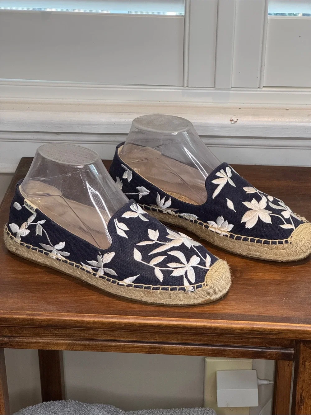 Soludos Navy Espadrilles with White Floral Embroidery